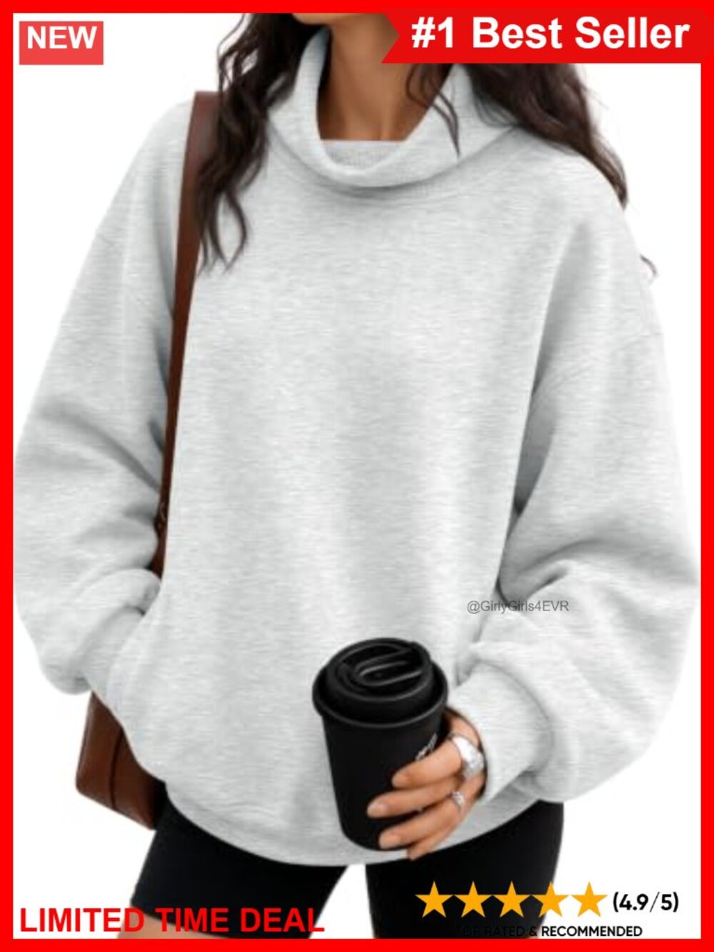 Oversized Mock Neck Sweatshirt Kangaroo Pocket Pullover Cotton Blend